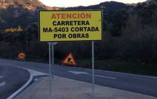 Carretera cortada en El Chorro